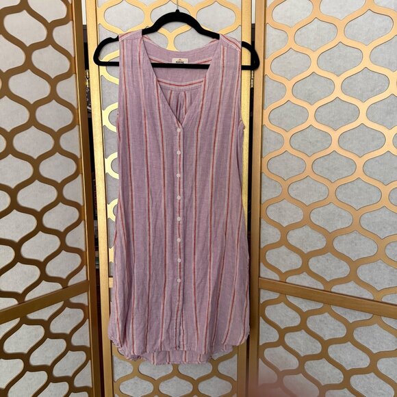 Marine Layer Size M Purple Lavender Stripe Linen Blend Lake Tank Dress - Picture 2 of 16